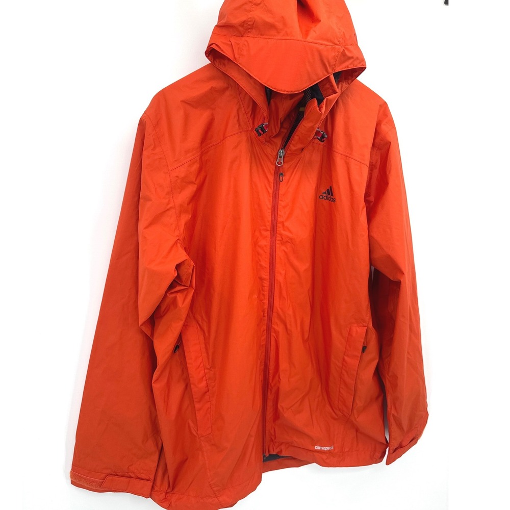 Adidas Mens Windbreaker Rain Jacket XL Orange Outdoor Hiking ClimaProof Full Zip - Picture 2 of 12